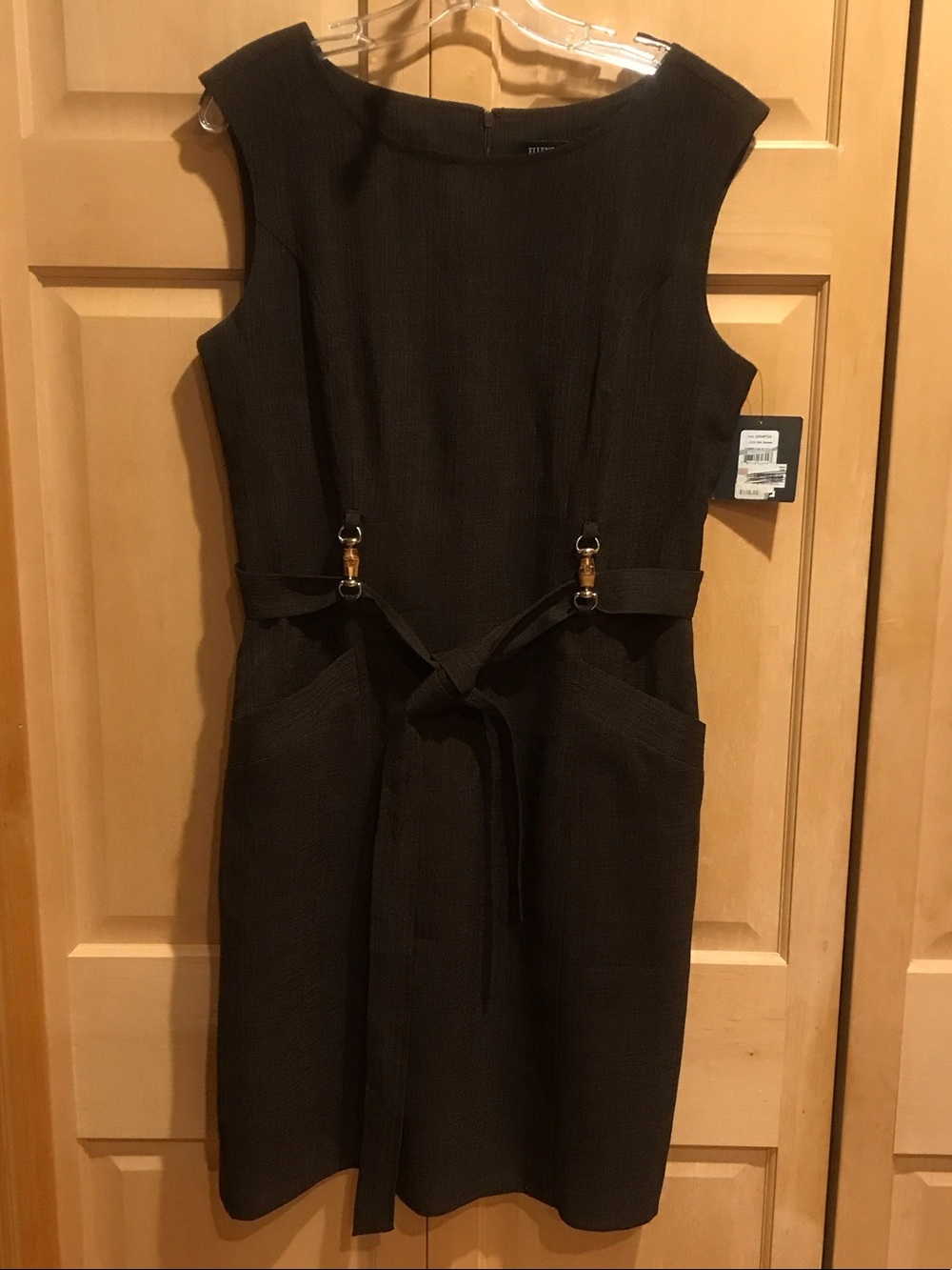 New Ellen Tracy Sleeveless Dark Brown Belted Midi Dress